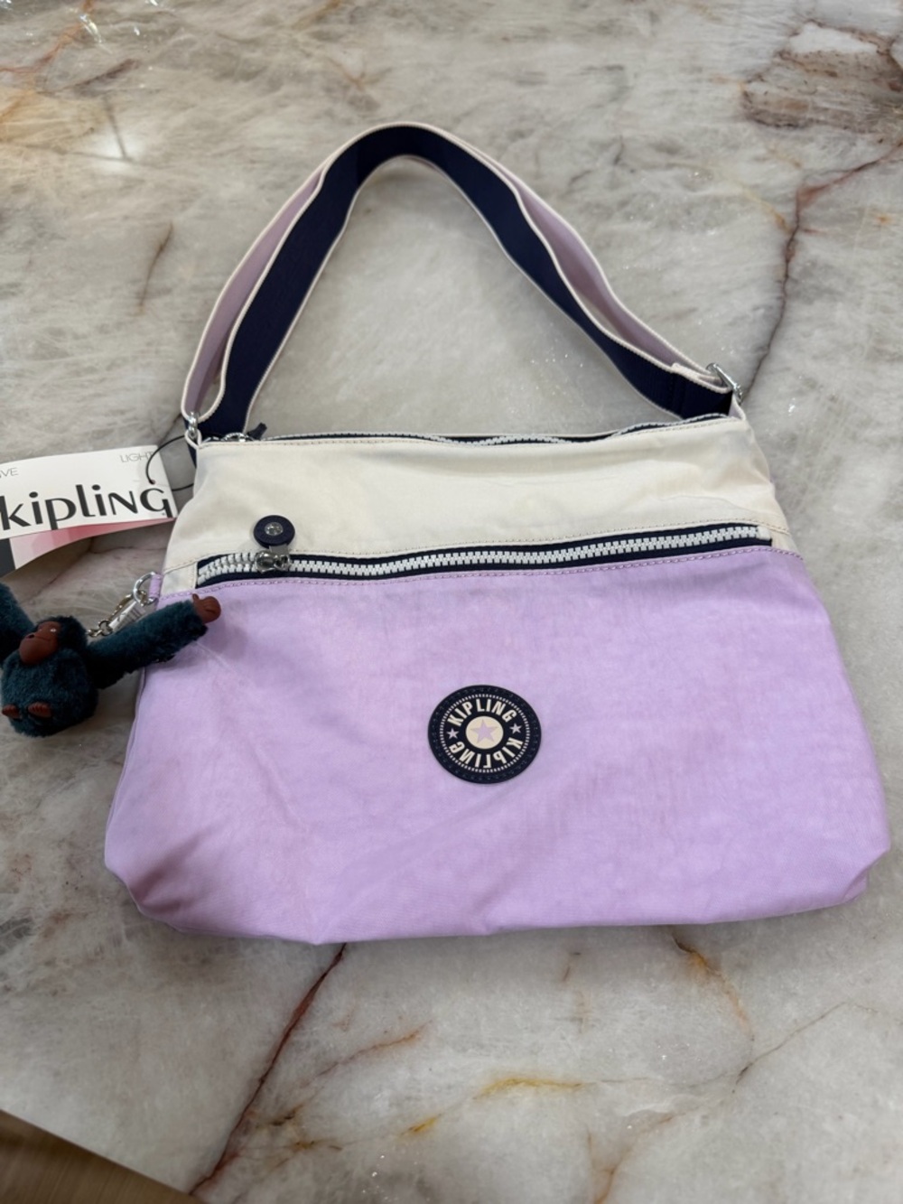 Kipling Annabelle Shoulder Bag Gentle Lilac Colorblock NWT Monkey Keychain